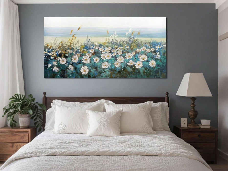 Flower Wall Art for Living Room, Bedroom Wall Decor Canvas Daisy Floral Painting Landscape Picture Extra Large Artwork Textured Office Home Dining Room, Oversized 58"X29"