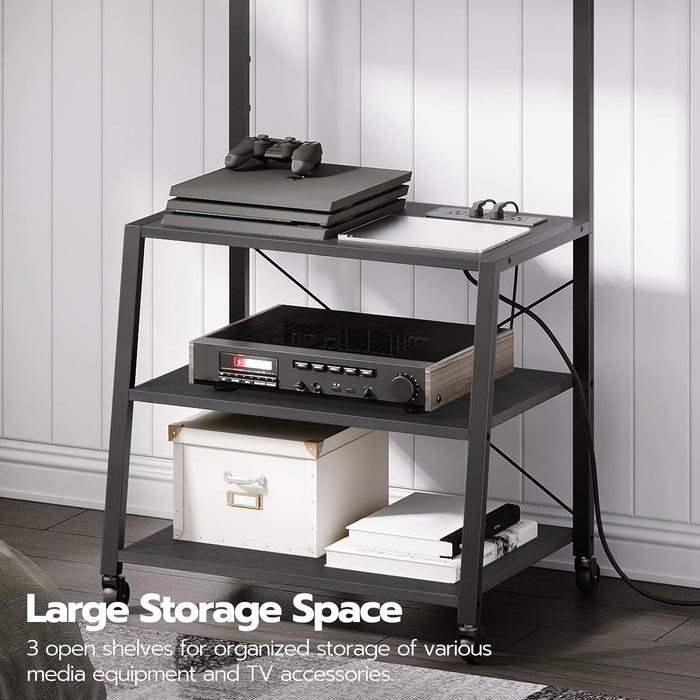 Rolling TV Stand with Mount and Power Outlet up to 55 Inch Tvs, Corner Entertainment Center, Small TV Stand with 3-Tier Storage Shelves for Living Room, Bedroom, Black BB66UDS01