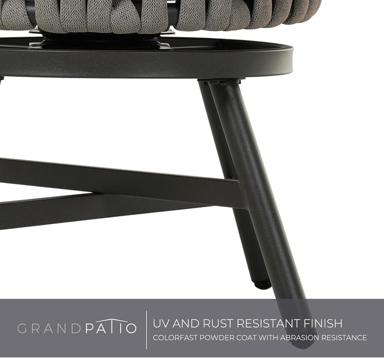 Dining Chair Set of 3, Swivel Rope Armchairs with Cushions and round Side Table with Tile Tabletop, Wicker, Indoor Outdoor Modern Style, Backyard, Balcony, Gray