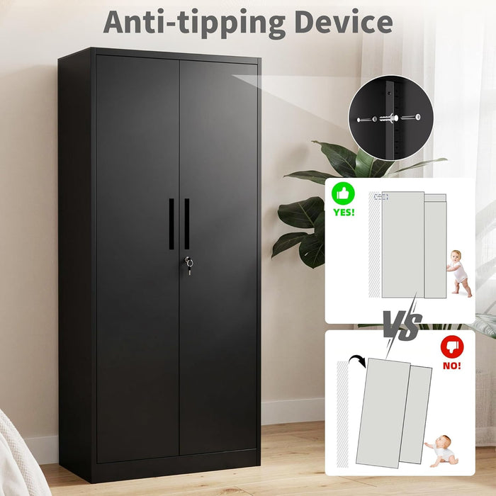 Black Powdercoated Steel Storage Cabinet Lock 71Inch