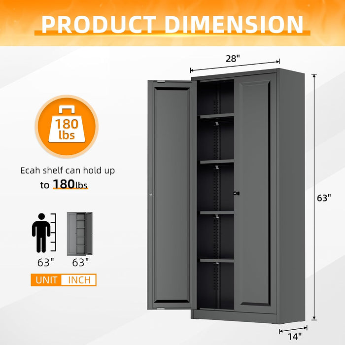 SixtyThreeInch MatteBlack Pantry Cabinet TwinDoors