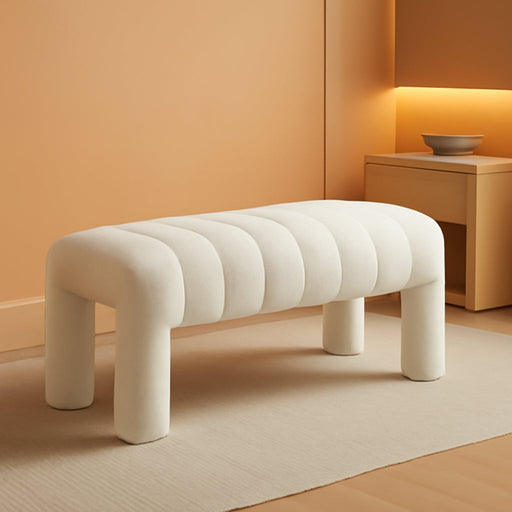 42.5" Upholstered Ottoman Bench,Modern Boucle Entryway Bench with Seating,Upholstered End of Bench,Teddy Fabric Footrest for Bedroom,Living Room