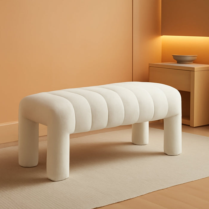 42.5" Upholstered Ottoman Bench,Modern Boucle Entryway Bench with Seating,Upholstered End of Bench,Teddy Fabric Footrest for Bedroom,Living Room