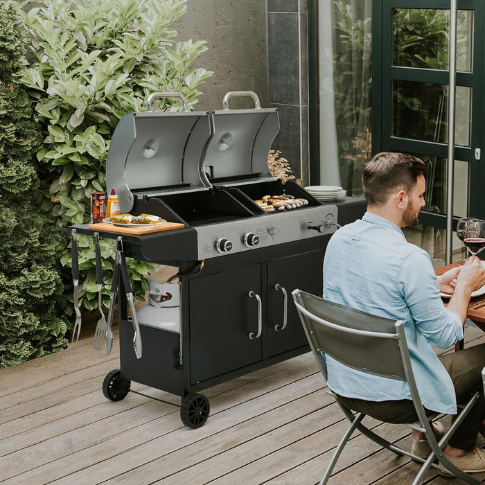 ZH3002N Propane Gas and Charcoal Grill Combo, Dual Fuel BBQ Grill with 2 Side Shelves for Outdoor Patio Garden Backyard Barbecue, 20,000 Btus, Silver & Black