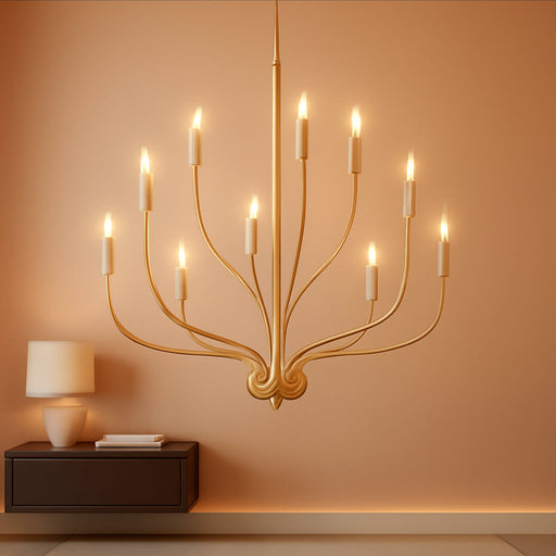 Modern Gold Chandelier for Dining Room,12-Light Gold Chandeliers,34 Inch Large Industrial Hanging Light Fixture for High Ceilings for Living Room, Kitchen, Entryway,Foyer