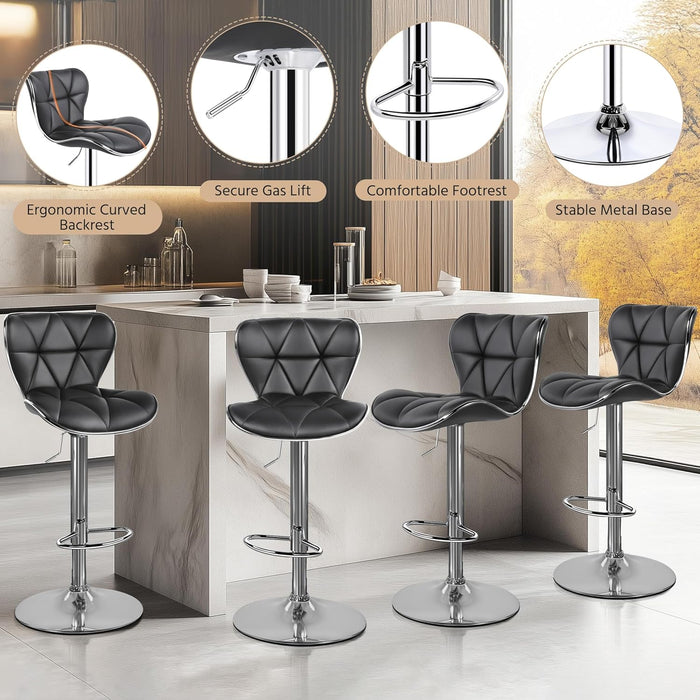 Bar Stools, Stylish Adjustable PU Leather Swivel Barstools, Counter Height Bar Chair Set of 2 with Foma Padded for Home Kitchen, Grey