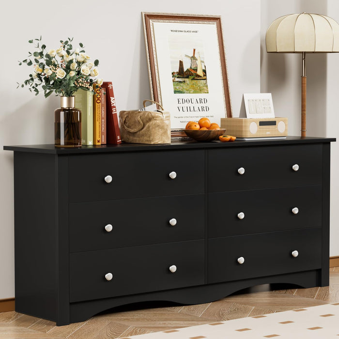 Black 6-Drawer Dresser for Bedroom