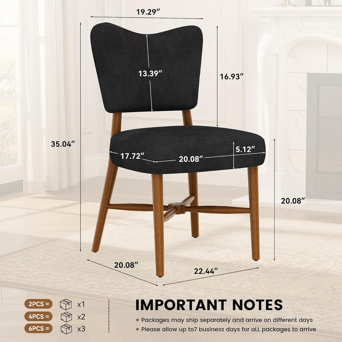 Mid Century Dining Chairs Set of 4, Linen Seat, Wood Legs, Black