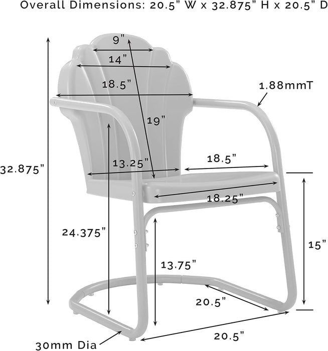 Tulip 3-Piece Outdoor Chair and Side Table Set, Retro Metal Patio Conversation Sets, Blue