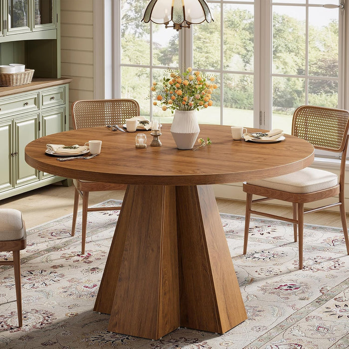 Tribesigns 47-Inch round Dining Table, round Kitchen Table with Sturdy Base, Kitchen, Dining Room, Living Room, Walnut Brown (Only Table)