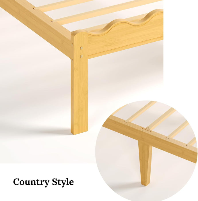 Bamboo Full Bed Frame with Headboard, 14 Inch Solid Wood Platform Bed Frames Full Size with Metal Slats, No Box Spring Needed, Easy Assembly, Noise Free