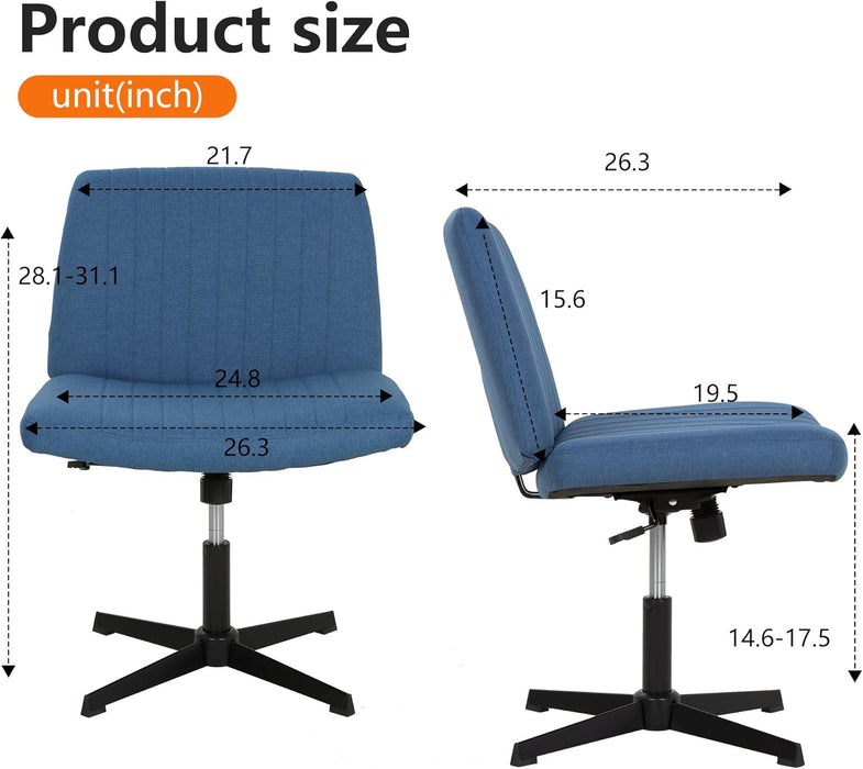 Criss Cross Chair Armless Cross Legged Office Desk Chair Adjustable Swivel Ergonomic Gaming Chair No Wheels Backrest with Wide Seat Native Sponge Computer Task Vanity Chair for Home Office,Blue