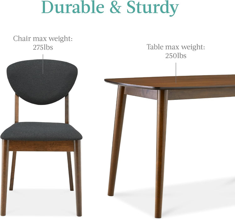 5-Piece Dining Set, Compact Mid-Century Modern Table & Chair Set for Home, Apartment W/ 4 Chairs, Padded Seats & Backrests, Wooden Frame - Walnut/Charcoal