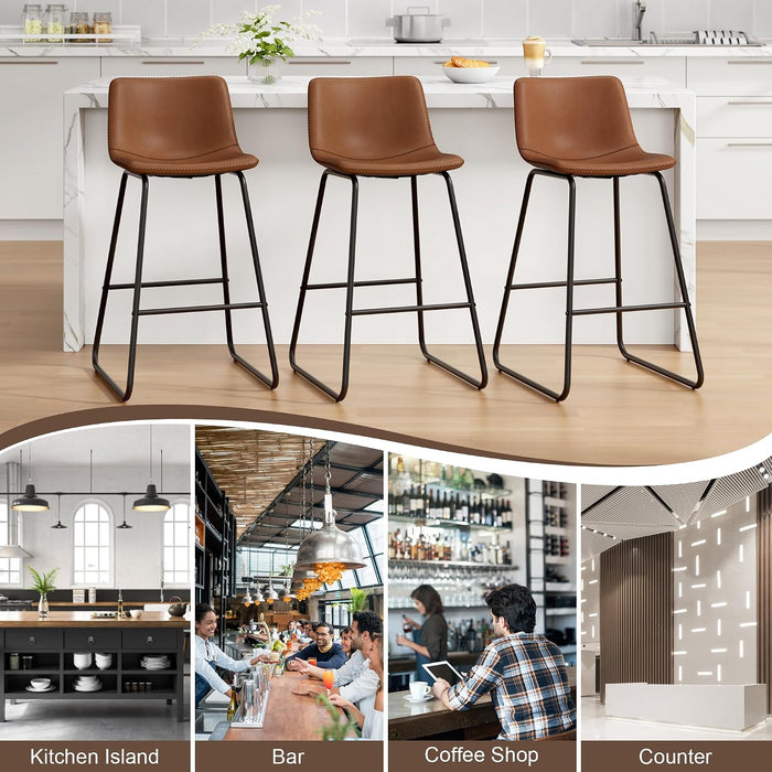 Bar Stool Set of 3, 26" Urban Faux Leather Counter Stool, Dark Brown