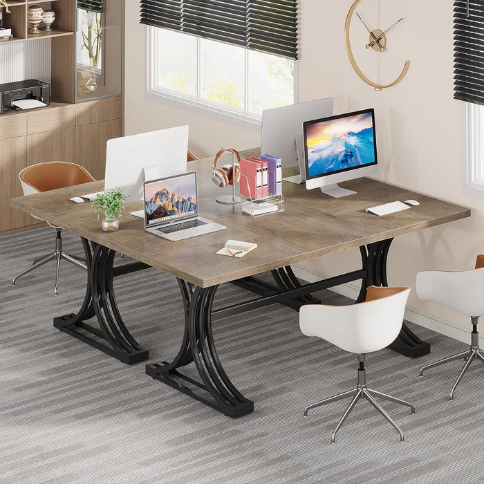 63" Large Office Desk, Modern Executive Desks with Stylish Legs, Wood Computer Desk, Business Furniture Work Desk for Home Office (Grey and Black)