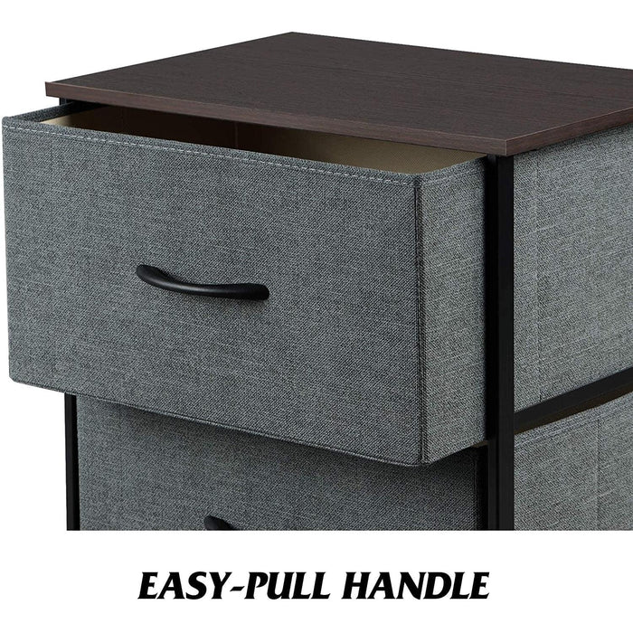 Dark Grey 4-Drawer Fabric Dresser with Wood Top