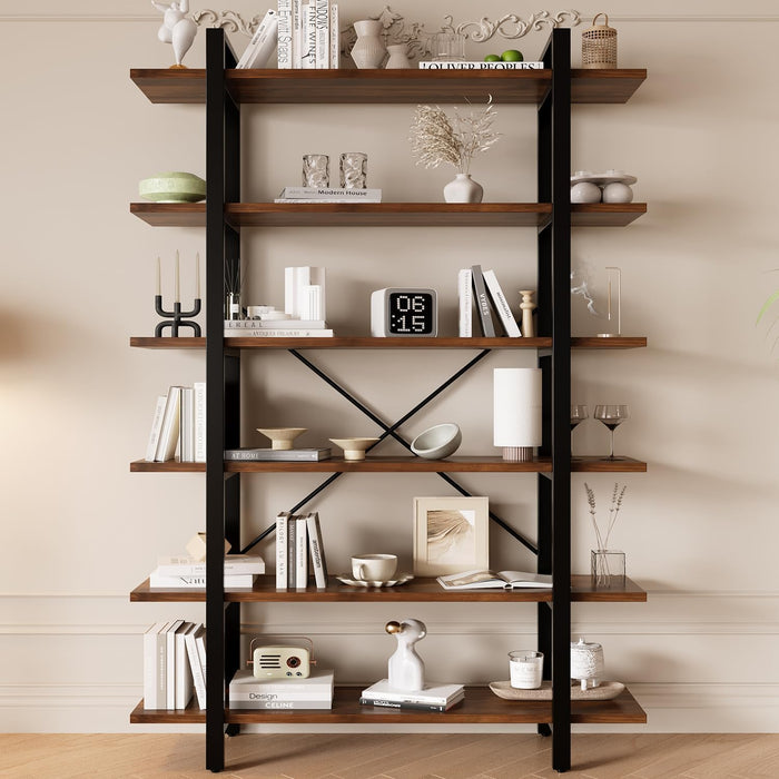 Bookshelf, Industrial Style Bookcase, Book Rack, Storage Rack Shelves in Living Room/Home/Office, Books Holder Organizer for Books/Movies (6-Tiers)
