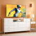 Long Dresser for Bedroom with Charging Station and LED Lights, White Dresser TV Stand with 11 Drawers, Fabric Chest of Drawers with PU Finish for Bedroom, Living Room, Entryway