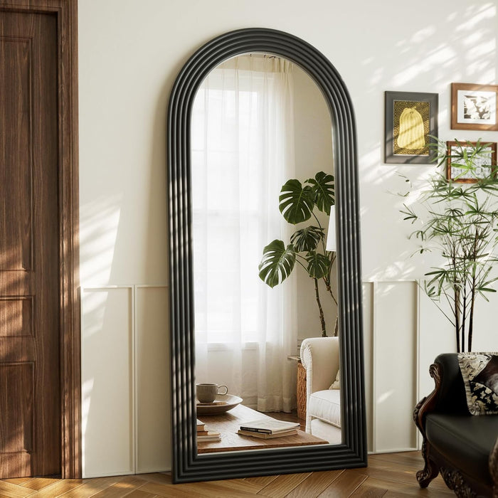 Full Length Mirror 71"X32", Black Arched Large Floor Mirror with Stand