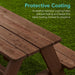 Kids Wooden Picnic Table, Outdoor Activity & Dining Table W/Adjustable Collapsible Umbrella, Built-In Seats - Walnut/Beige