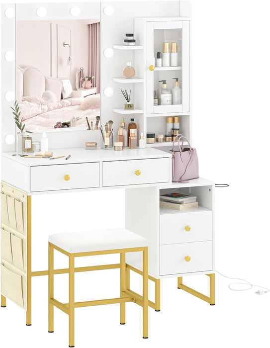 40Inch Makeup Vanity With Lighted Mirror WhiteFinish