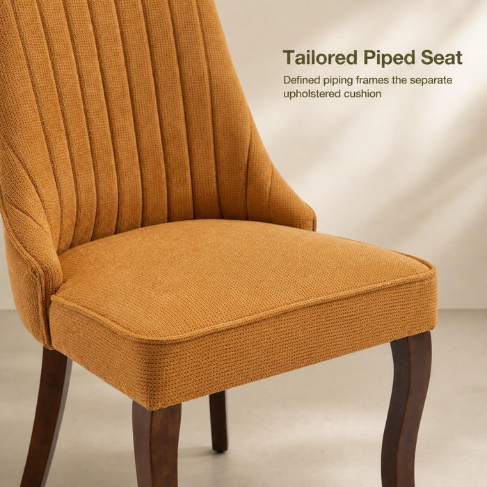 Upholstered Dining Chairs Set of 6, Gold Fabric, Curved Brown Wood Legs