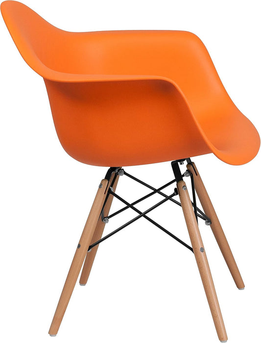 Alonza Series Orange Plastic Chair with Wooden Legs