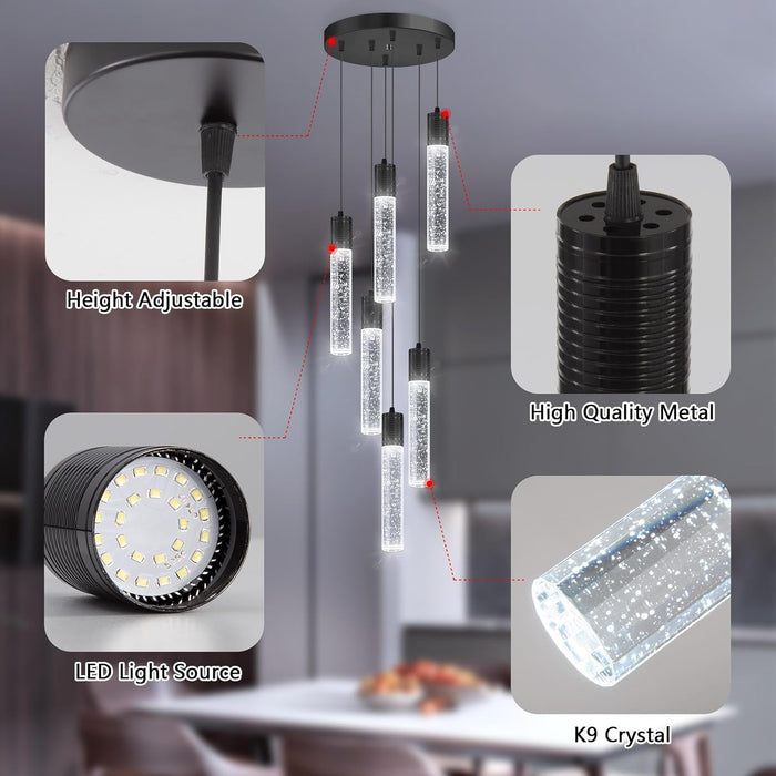 Crystal Pendant Lighting Black 6000K Ceiling Fixture