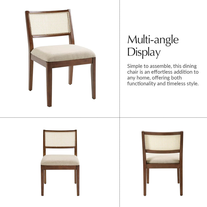 Rattan Dining Chairs Set of 4, French Solid Wood Kitchen Dining Room Chairs with Curved Back, Upholstered Accent Dinner Cane Chair for Living Room Restaurant, Walnut