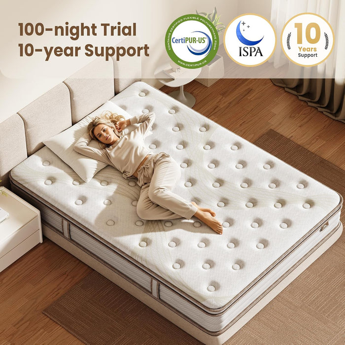 Twin Mattress 12 Inch Hybrid Mattress in a Box with Memory Foam and Individual Pocket Springs, Medium Firm Twin Size Bed Mattress for Motion Isolation and Pressure Relief, Certipur-Us