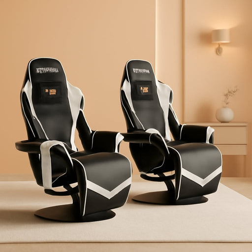 900 Gaming Recliner - Video Games Console Recliner Chair, Computer Recliner, Adjustable Leg Rest and Recline, Recliner with Cupholder, Reclining Gaming Chair with Footrest - White
