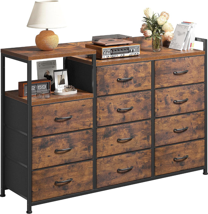 Dresser for Bedroom with 11 Drawers, Open Shelf, 49.6" W, Brown