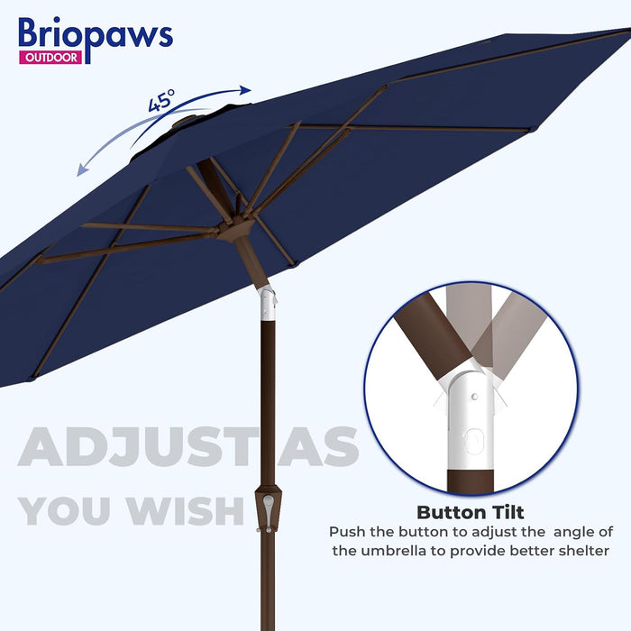 9Ft-Patio-Umbrella W/Push Button Tilt & Crank | Navy Blue | Outdoor Table Umbrellas W/ 8 Fiberglass Ribs | Large Market Umbrella Heavy Duty for Garden Deck Backyard Pool