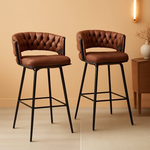 BV Counter Height Bar Stools Set of 2, 26 Inch Seat Height Bar Stools, 180° Swivel Barstools with Woven Back and Footrest, Suede Fabric Counter Stools for Kitchen Island, Bar Pub
