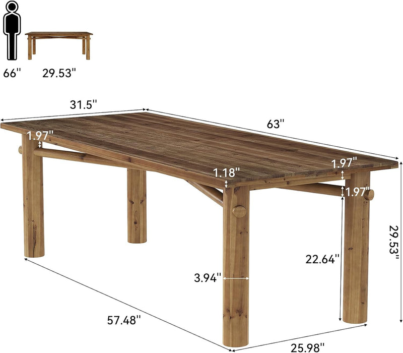Solid Wood Dining Table for 6, 63-Inch Wooden Kitchen Table | Farmhouse Dining Room Table with with Strong Legs, Rectangle Dinner Table for Living Room, Kitchen, Rustic Brown