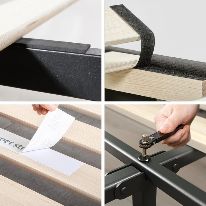 Judy Upholstered Platform Bed Frame, Mattress Foundation, Wood Slat Support, No Box Spring Needed, Eco Friendly Wonderbox (TM), Easy Assembly, Dark Grey, King