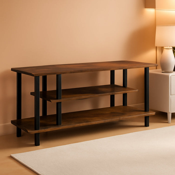 Turn-N-Tube No Tools 3D 3-Tier Entertainment Stand up to 50 Inch TV, Amber Pine/Black