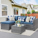 Patio Furniture Sets 3 Pieces Outdoor Sectional Sofa Silver All-Weather Rattan Wicker Sofa Small Patio Conversation Couch with Washable Cushion and Glass Table(Aegean Blue)