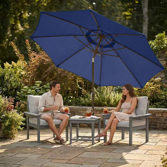 10FT Outdoor Patio Umbrella, round Market Table Umbrella with Push‑Button Tilt and Crank Lift, 8 Sturdy Metal Ribs, UV50+ Protection Canopy for Backyard, Lawn, Deck, Poolside, Garden (Navy Blue)