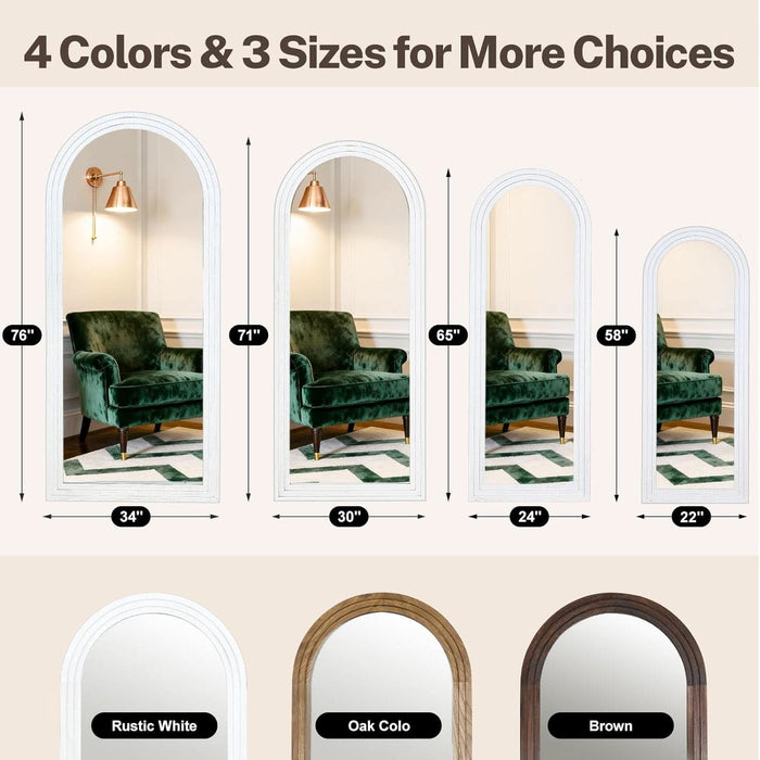 71x30 Full Length Arched Mirror Handcrafted RusticWhite