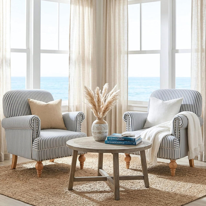 Blue Upholstered Coastal Accent Chair Nailhead Trim