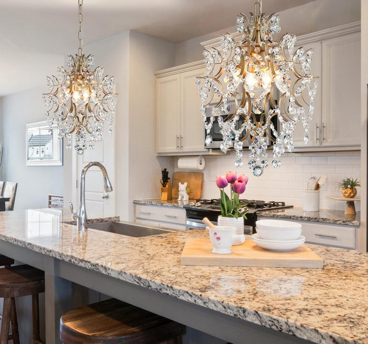 Crystal Chandeliers Pendant Light Brass Finish 13In