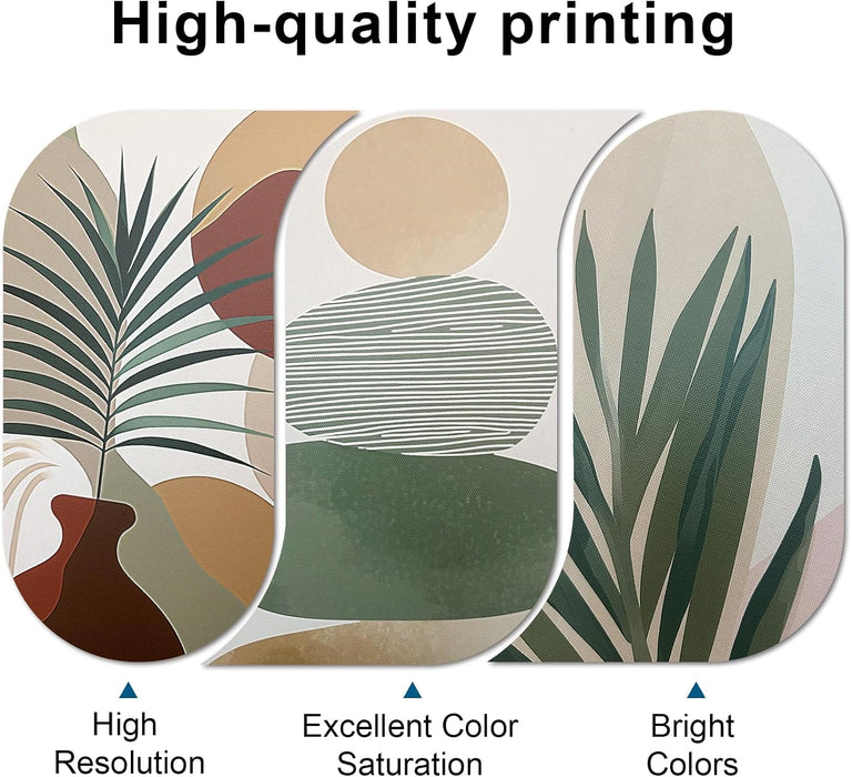 Sage Green Boho Wall Art, Framed Wall Decor for Living Room, 3 Piece Wall Art Decor, Mid Century Modern Minimalist Wall Art for Bedroom, Dining Room, Hotel, Office 24X36IN