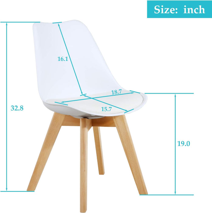 Set of 2 Modern Style Chair Dining Chairs, Shell Lounge Plastic Chair with Natural Wood Legs (White)