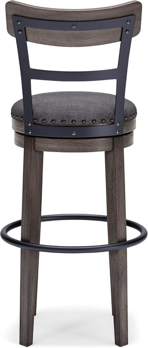 Caitbrook 30" Farmhouse Bar Height Upholstered Swivel Barstool, Gray