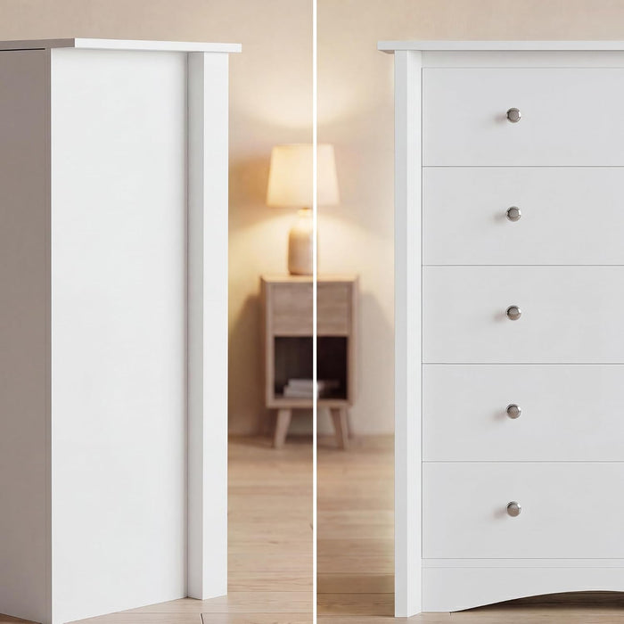 Tall Dresser for Bedroom, Modern Dressers with 5 Drawers, White