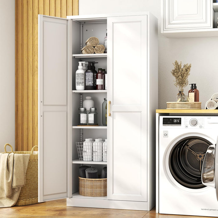 SeventyOneInch Metal Pantry Cabinet White Shelves UltraDurable