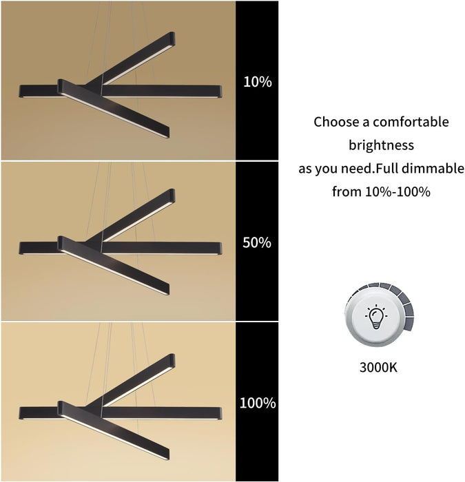 Black 3-Light Solid Wood Linear Pendant Chandelier