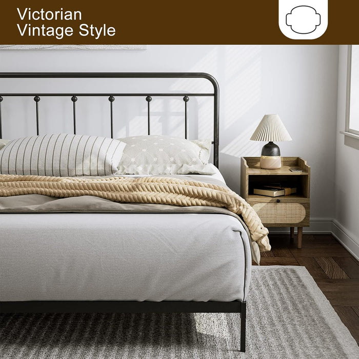 Metal King Size Headboard, Adjustable Height, Farmhouse Victorian Style, Easy Assembly, Steel Headboard Only for Bedroom, Black