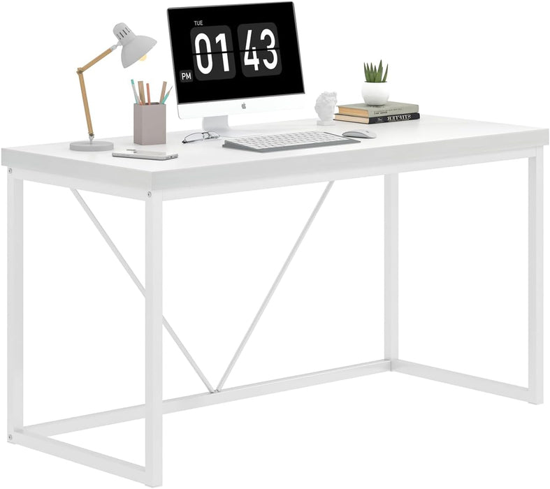White Computer Desk, Modern Home Office Desk, Small Wood Study Writing Table Workstation for Bedroom Living Room, 47 Inch